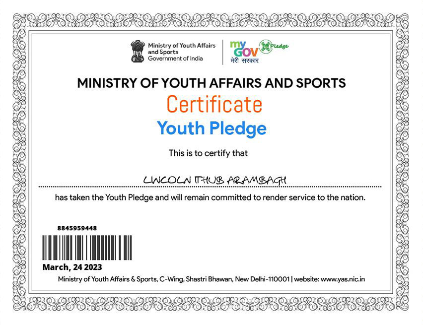 Certificate Youth Pledge